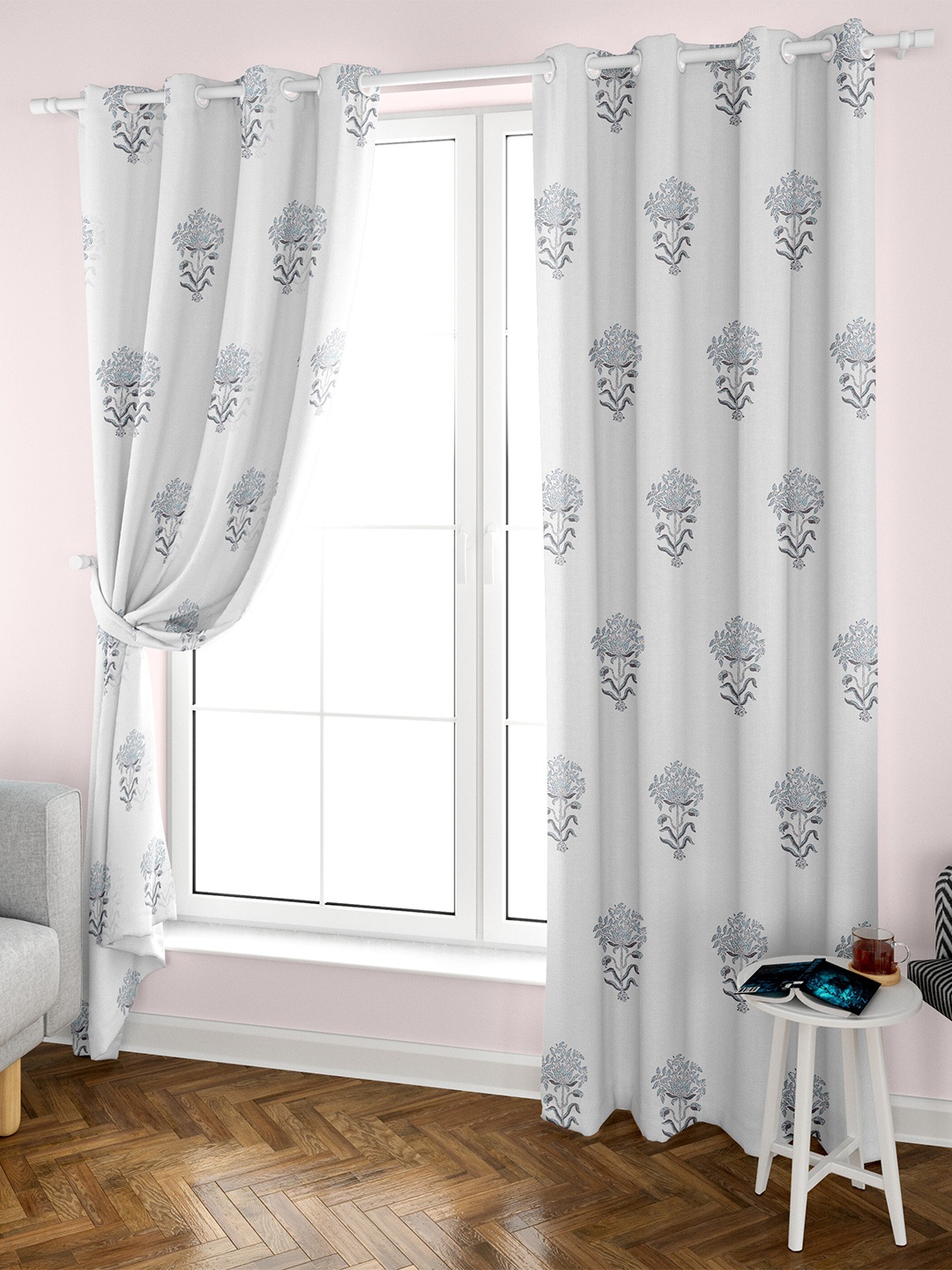 Aura Block Printed White Grey 2 Pieces Ethnic Motifs Cotton Eyelet Long Door Curtains
Aura Block Printed White Grey 2 Pieces Ethnic Motifs Cotton Eyelet Long Door Curtains