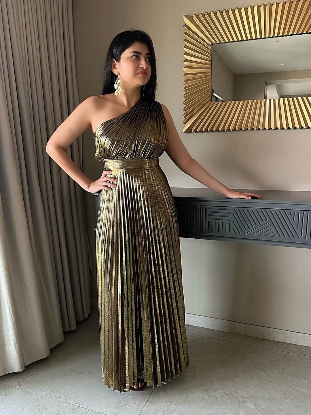 FancyPants One-Shoulder Maxi Dress, Gold