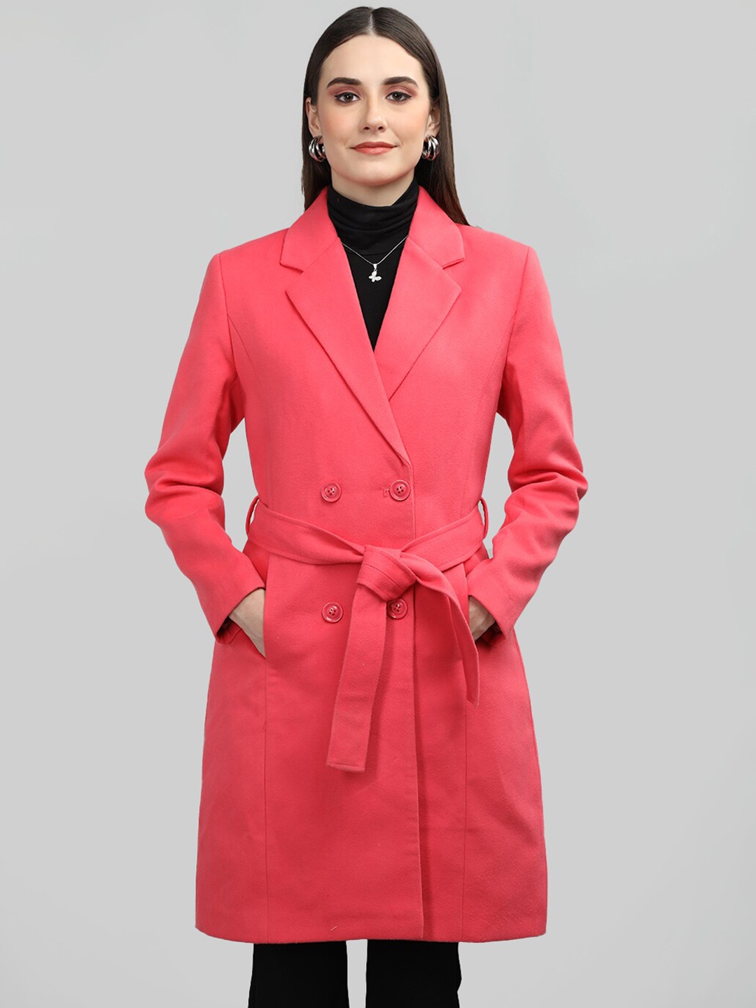 Chemistry Notched Lapel Collar Double Breasted Longline Trench Coat With Belt, Pink
Chemistry Notched Lapel Collar Double Breasted Longline Trench Coat With Belt, Pink