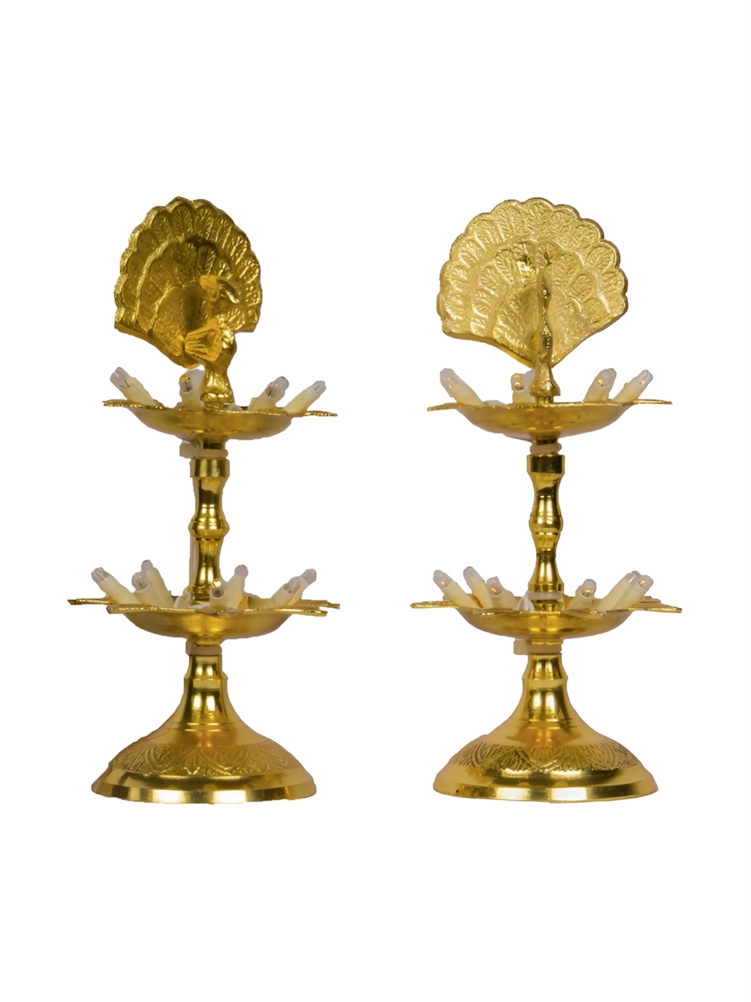 Bhimonee Decor Gold-Toned 2 Pieces Brass Peacock Design LED Light Electric Pooja Diyas
Bhimonee Decor Gold-Toned 2 Pieces Brass Peacock Design LED Light Electric Pooja Diyas