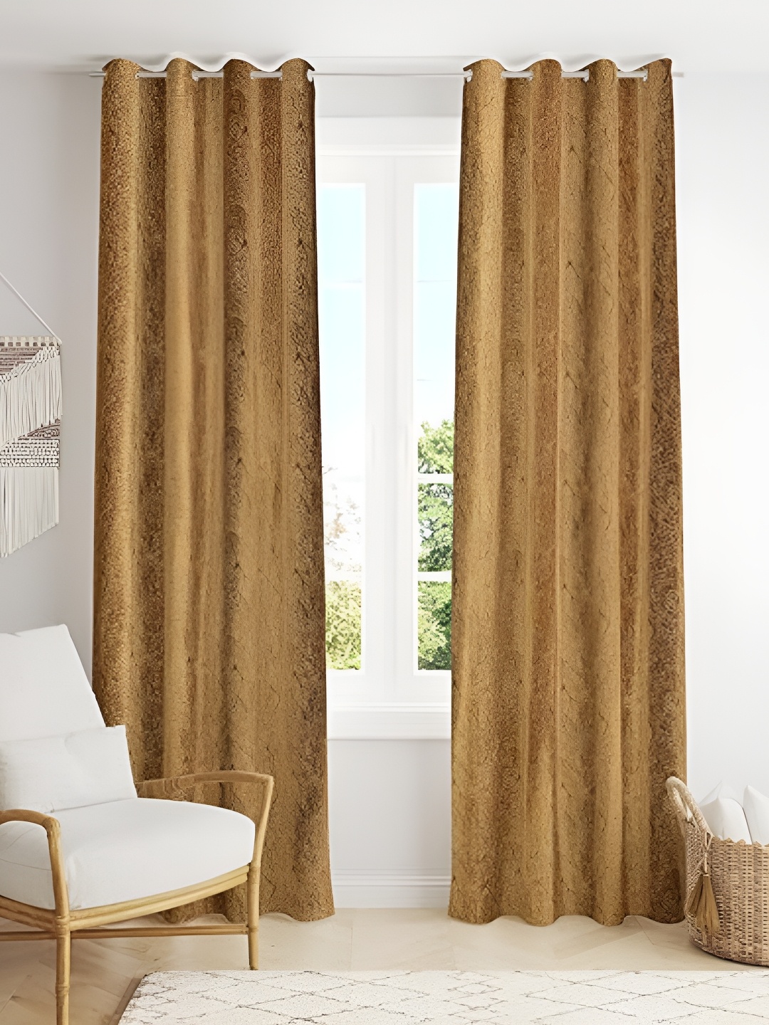 Curtain King Gold-Toned & Black 2 Pieces Floral Door Curtains