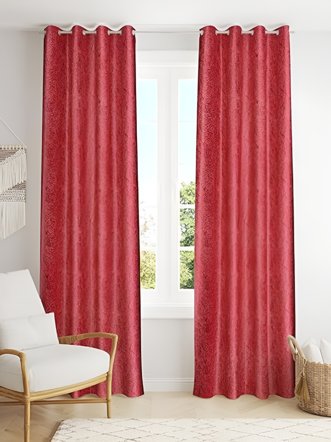 Curtain King Maroon & Black 2 Pieces Floral Door Curtains