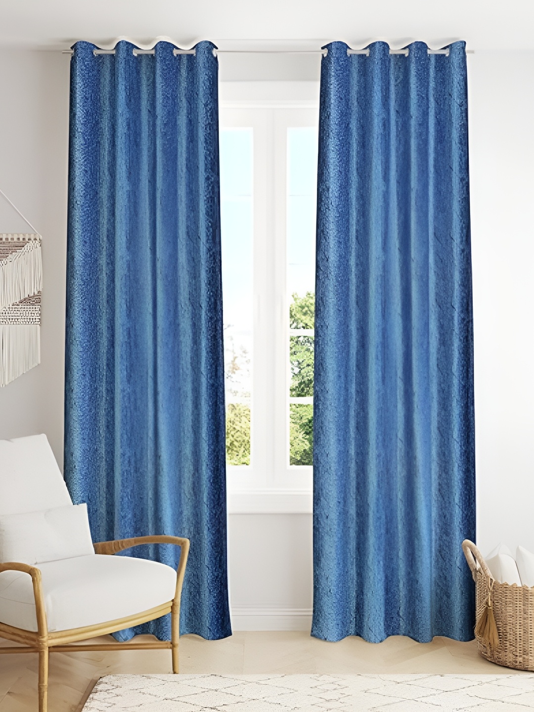 Curtain King Blue 2 Pieces Floral Window Curtains