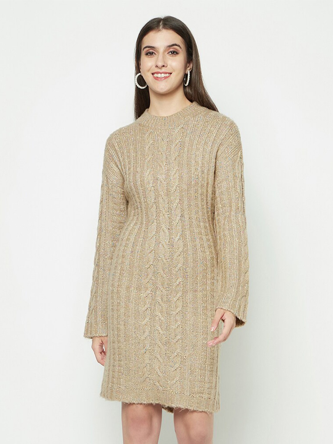 Knitstudio Self Design Woollen Sweater Dress, Beige