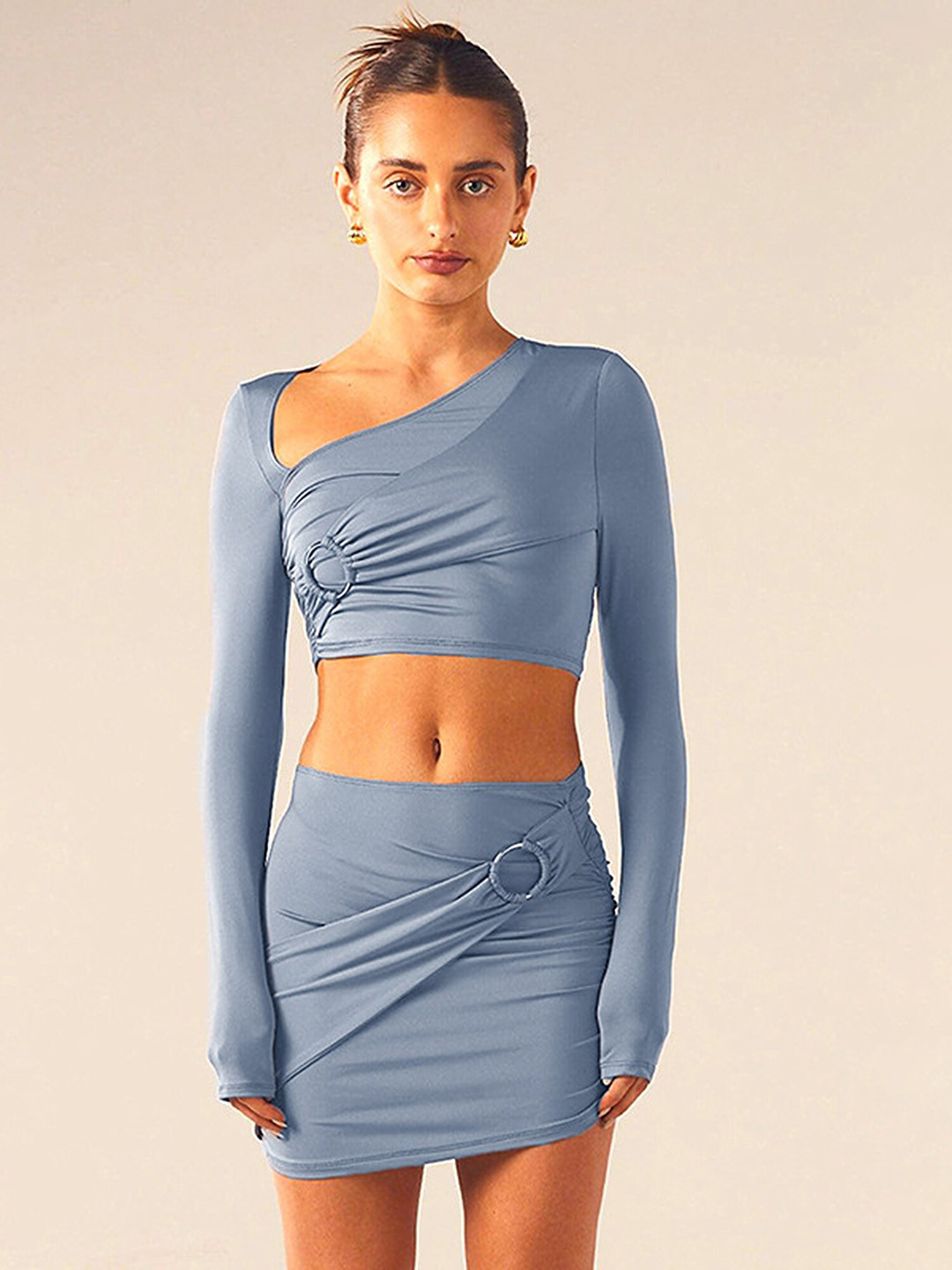 LULU & SKY Asymmetric Neck Crop Top With Skirt Co-Ords, Blue 
LULU & SKY Asymmetric Neck Crop Top With Skirt Co-Ords, Blue