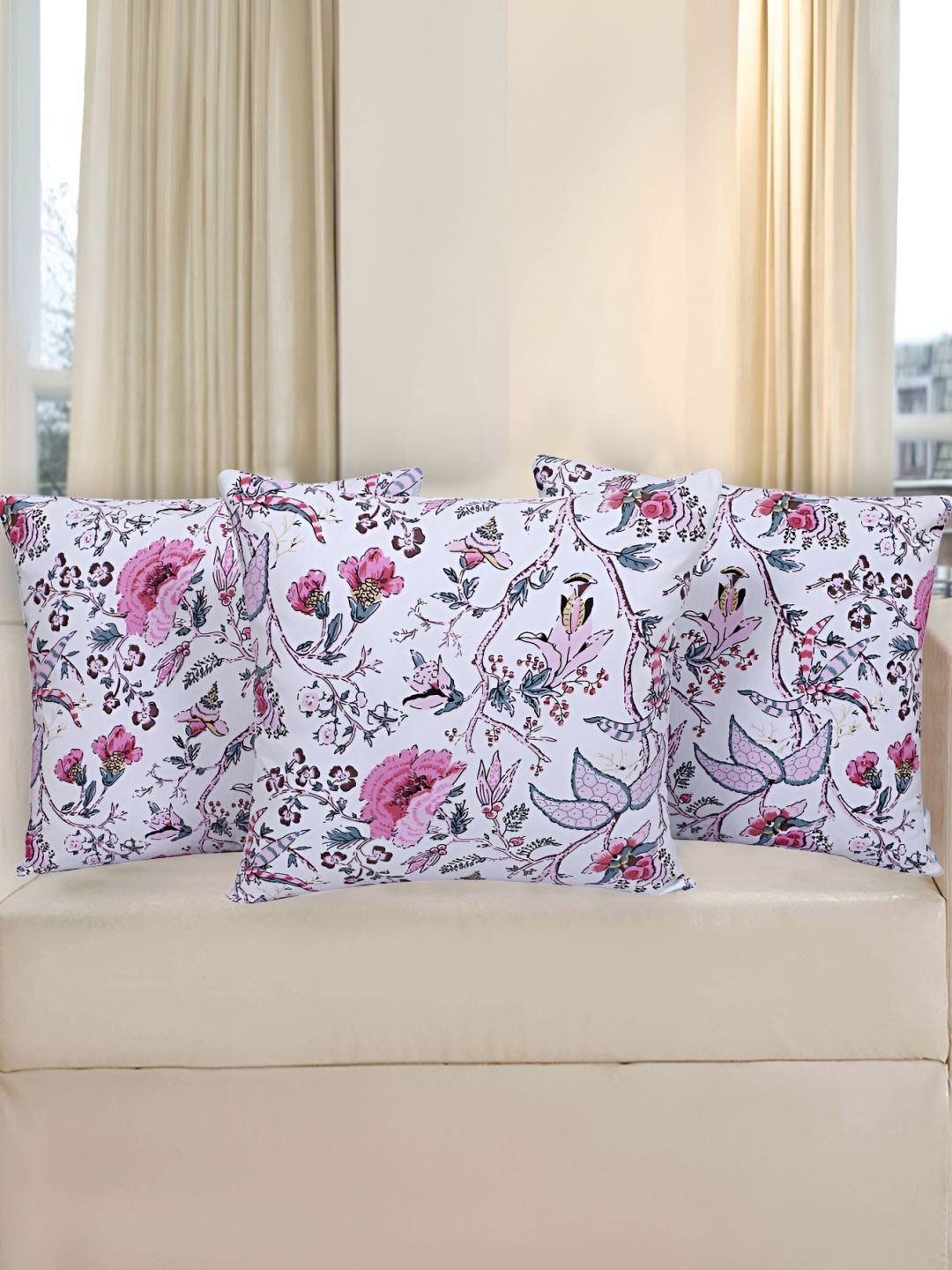 Texstylers White & Pink 3 Pieces Cotton Floral Printed Square Reversible Cushion Covers
Texstylers White & Pink 3 Pieces Cotton Floral Printed Square Reversible Cushion Covers