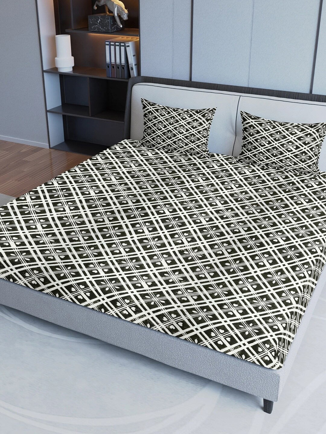Aura Black & White Ethnic Motifs Cotton 200 TC King Bedsheet with 2 Pillow Covers
Aura Black & White Ethnic Motifs Cotton 200 TC King Bedsheet with 2 Pillow Covers