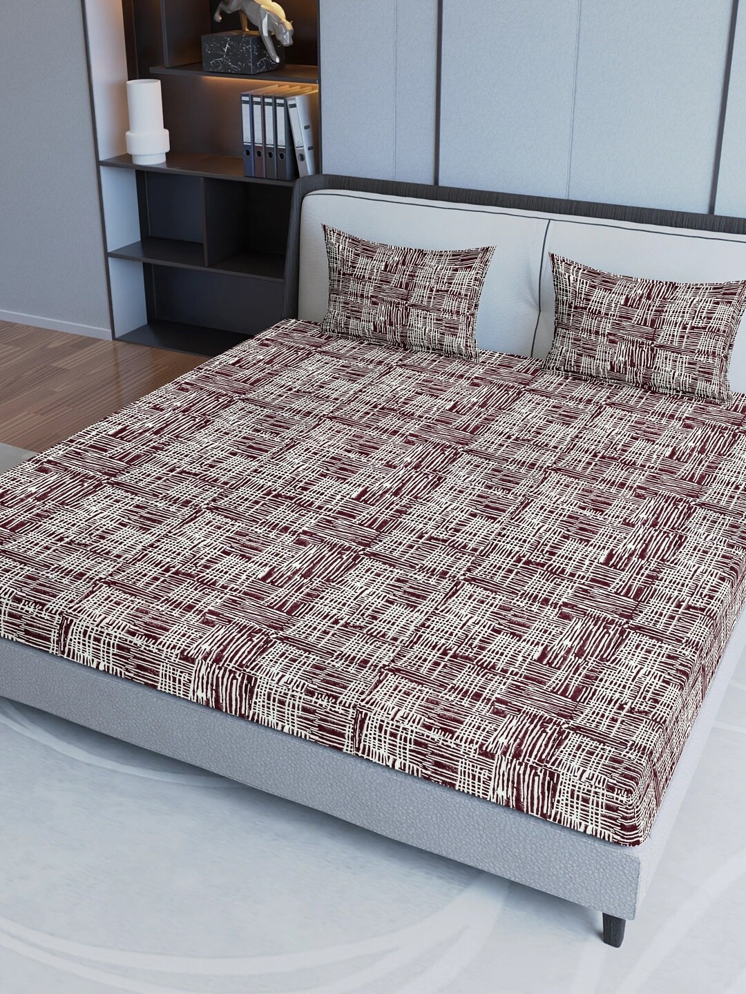 Aura Maroon & White Abstract Cotton Fitted 200 TC Queen Bedsheet with 2 Pillow Covers
Aura Maroon & White Abstract Cotton Fitted 200 TC Queen Bedsheet with 2 Pillow Covers