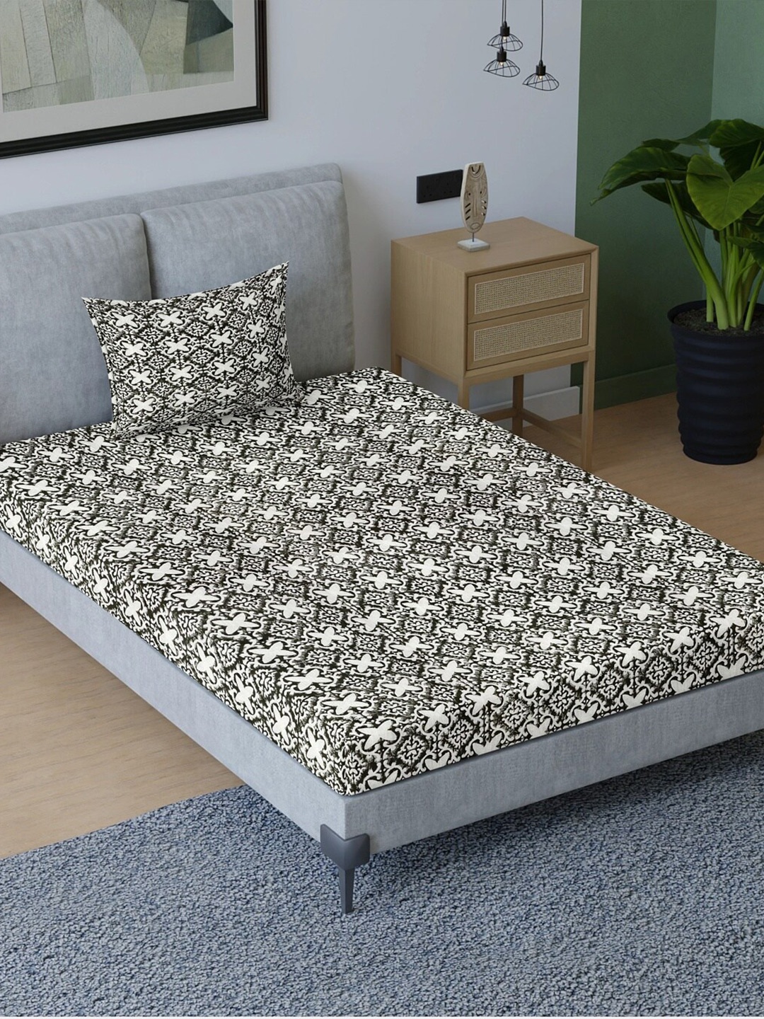 Aura Grey & Off White Ethnic Motifs Pure Cotton 200 TC Single Bedsheet with 1 Pillow Cover
Aura Grey & Off White Ethnic Motifs Pure Cotton 200 TC Single Bedsheet with 1 Pillow Cover