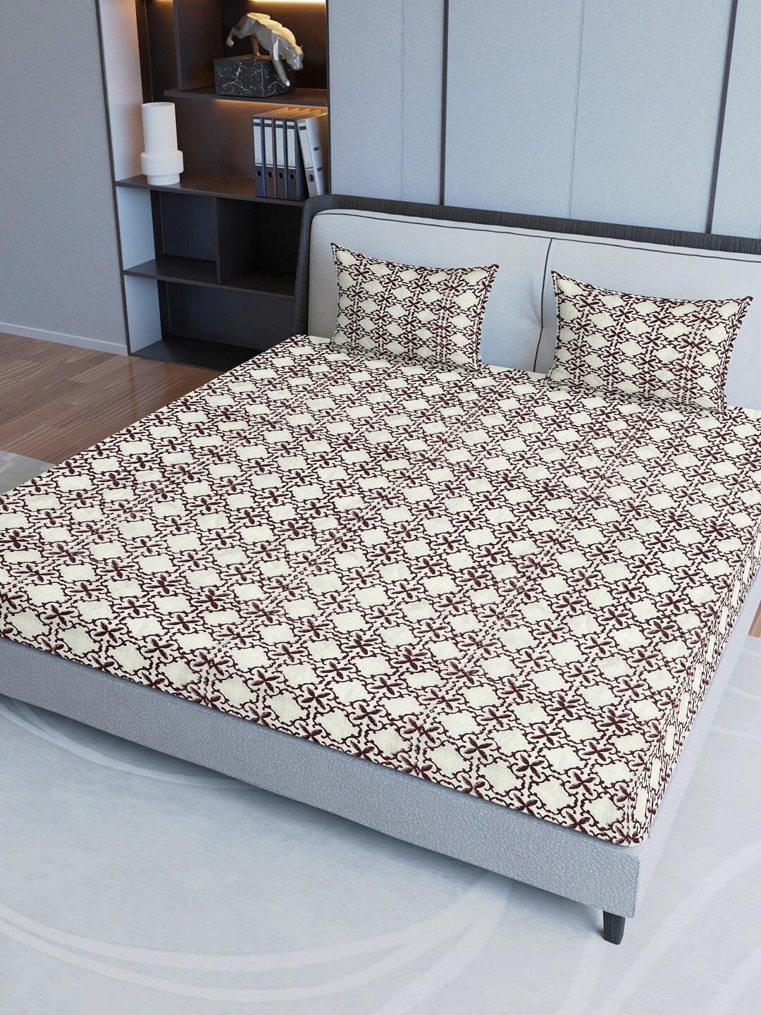 Aura Beige Ethnic Motifs Pure Cotton Fitted 200 TC Queen Bedsheet with 2 Pillow Covers
Aura Beige Ethnic Motifs Pure Cotton Fitted 200 TC Queen Bedsheet with 2 Pillow Covers