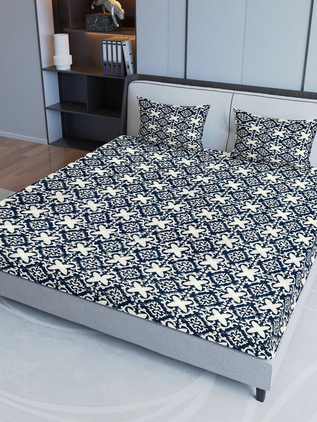 Aura Blue & White Ethnic Motifs Pure Cotton 200 TC Queen Bedsheet with 2 Pillow Covers
Aura Blue & White Ethnic Motifs Pure Cotton 200 TC Queen Bedsheet with 2 Pillow Covers