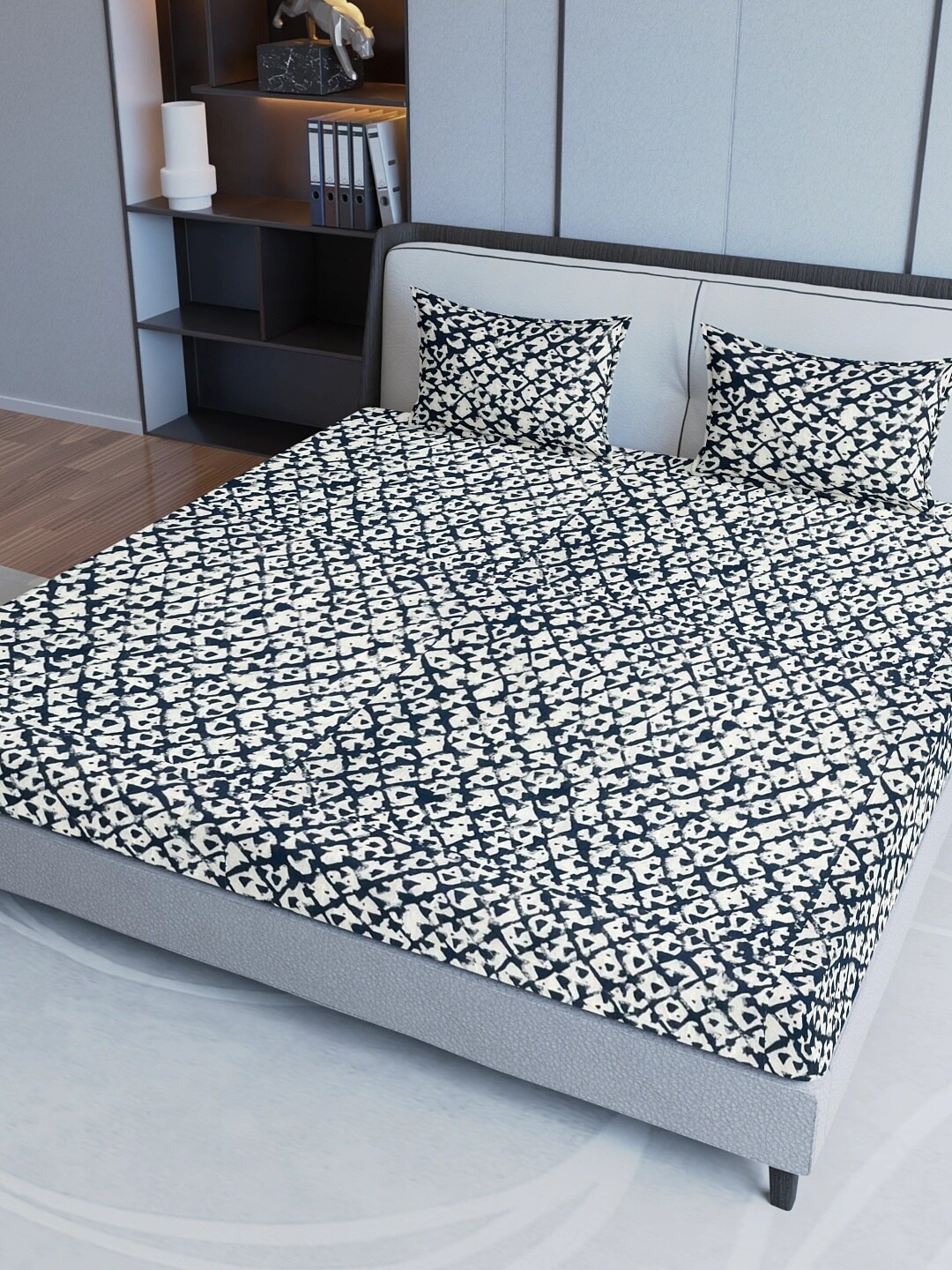 Aura Blue & White Geometric Printed Pure Cotton 200 TC King Bedsheet with 2 Pillow Covers
Aura Blue & White Geometric Printed Pure Cotton 200 TC King Bedsheet with 2 Pillow Covers