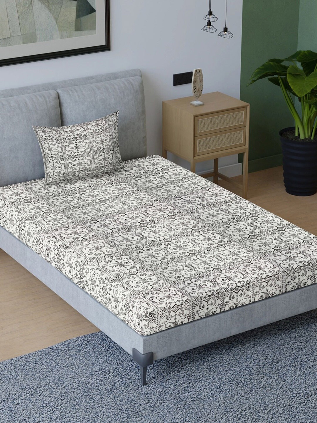 Aura Beige& Black Ethnic Motifs Cotton 200 TC Single Bedsheet with 1 Pillow Covers
Aura Beige& Black Ethnic Motifs Cotton 200 TC Single Bedsheet with 1 Pillow Covers