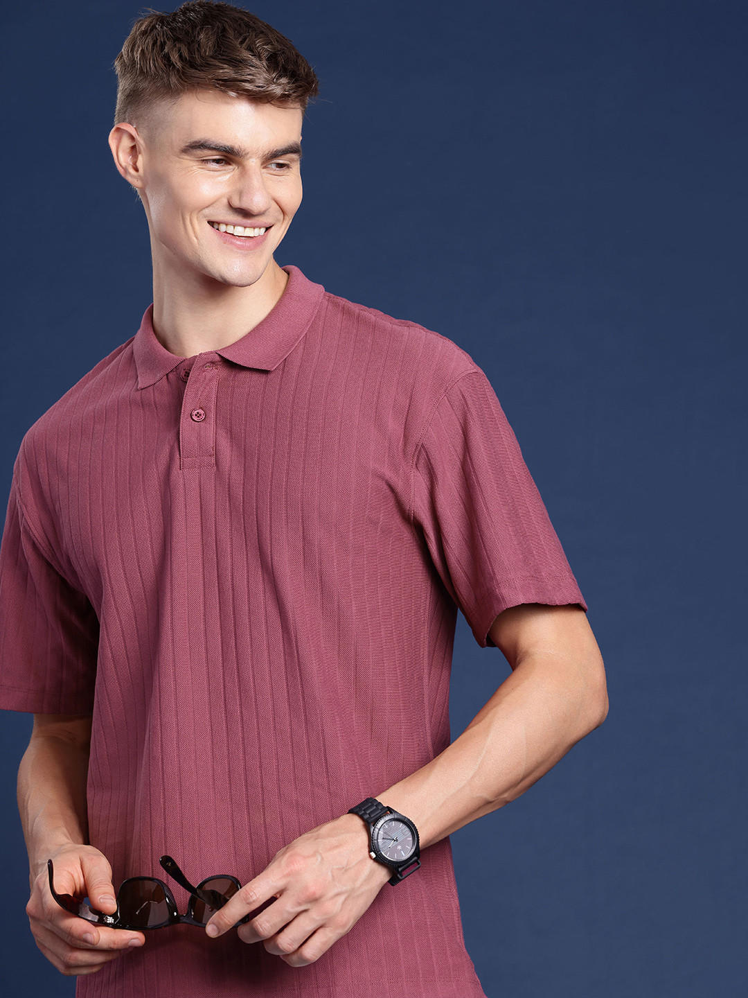 Mast & Harbour Self Design Polo Collar T-shirt, Magenta
Mast & Harbour Self Design Polo Collar T-shirt, Magenta