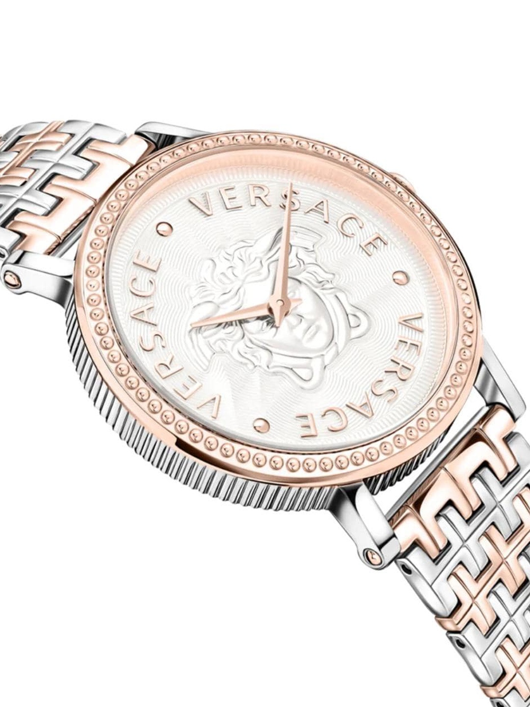Versace Women White Brass Dial & Rose Gold Toned Stainless Steel Straps Analogue Watch VEQX00722
Versace Women White Brass Dial & Rose Gold Toned Stainless Steel Straps Analogue Watch VEQX00722