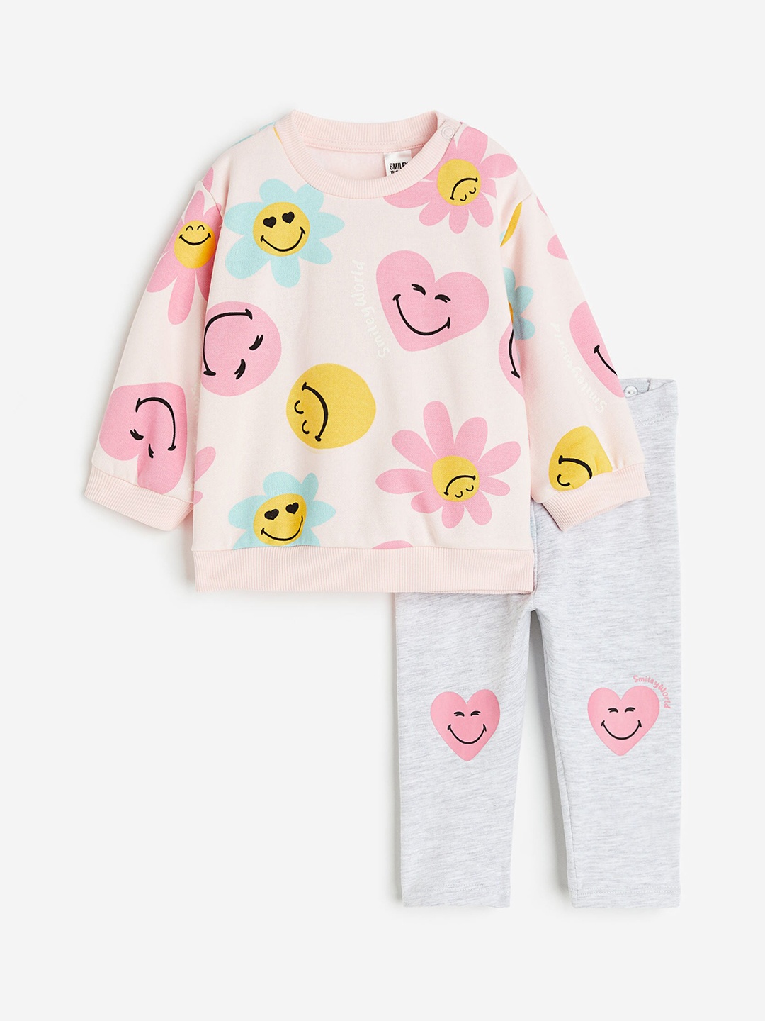 H&M Girls 2-Piece Printed Cotton Set, Grey
