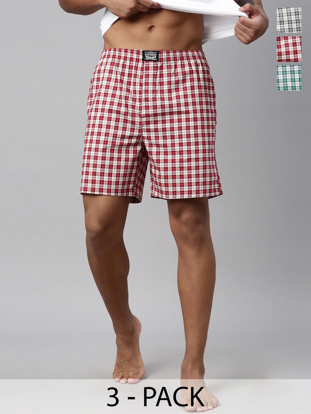 Levis Pack Of 3 Checked Pure Cotton Boxers, Assorted