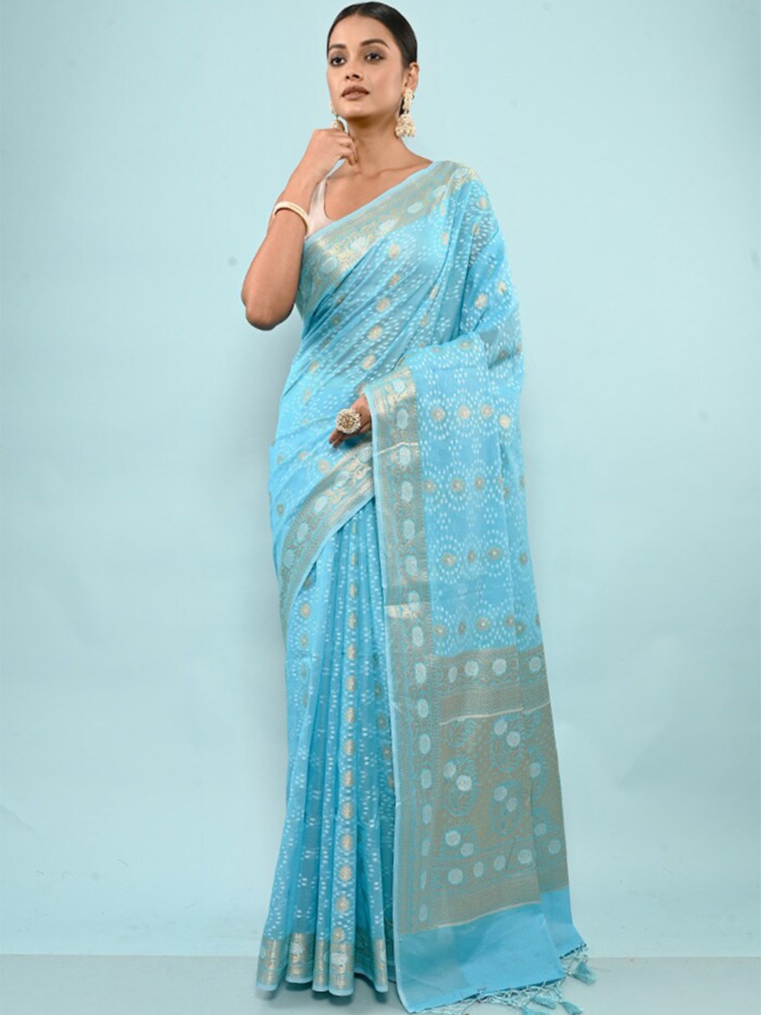 AllSilks Ethnic Motif Woven Design Zari Saree, Blue