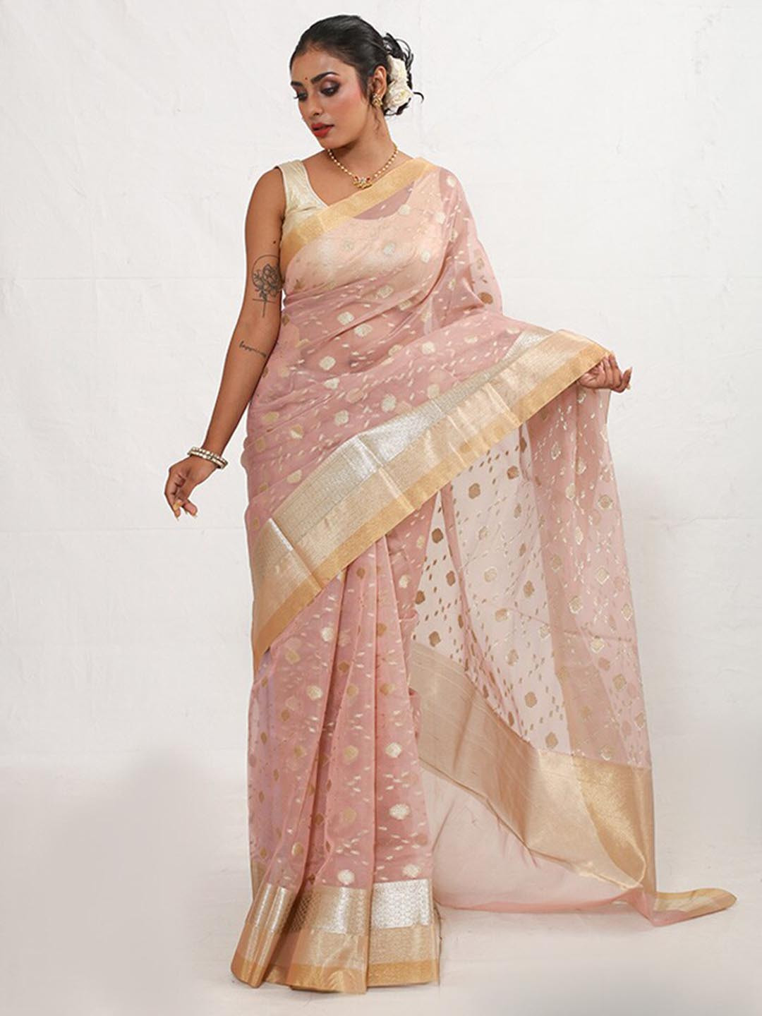 AllSilks Pink and GoldToned Organza Saree With Blouse Piece 
AllSilks Pink and GoldToned Organza Saree With Blouse Piece