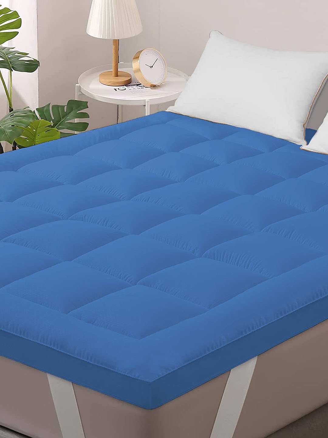 Jaipur Linen Blue Quilted Breathable Mattress Protector, Coral