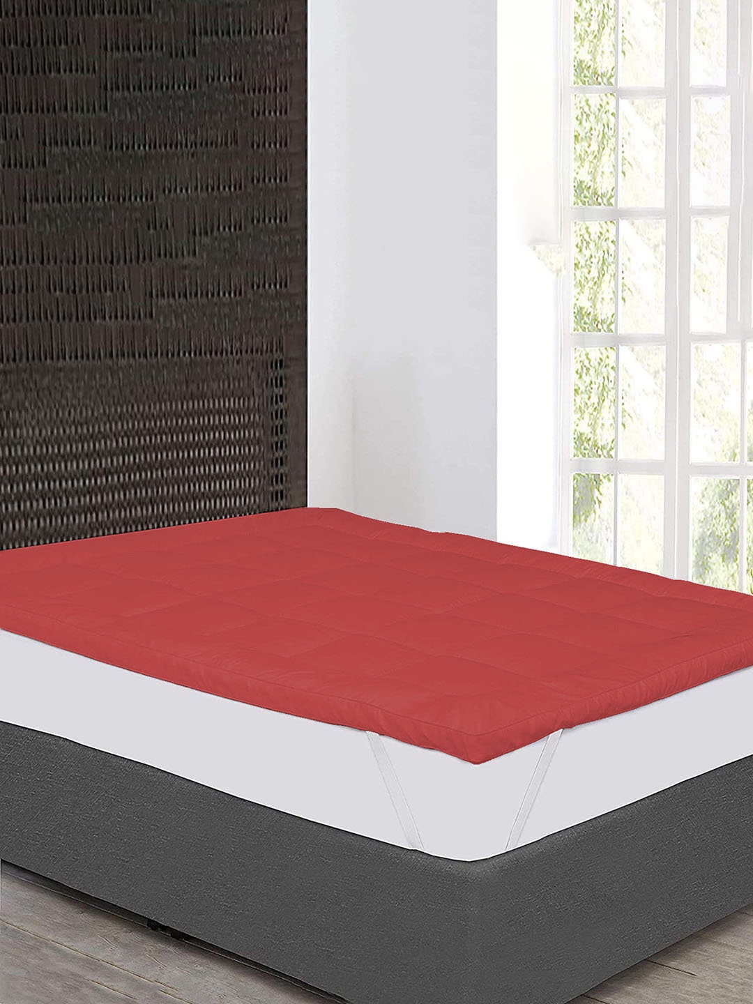 Jaipur Linen Red Quilted Breathable Mattress Protector