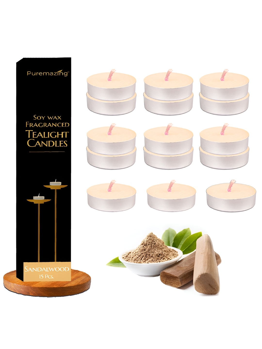 Imvelo Green your hygiene White 15 Pieces Sandalwood Tea Light Candles