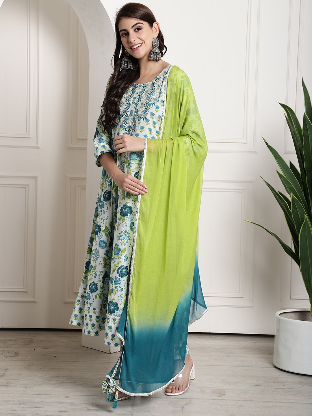 Roly Poly Floral Printed Anarkali Mirror Work Pure Cotton Kurta Set With Dupatta, White
Roly Poly Floral Printed Anarkali Mirror Work Pure Cotton Kurta Set With Dupatta, White