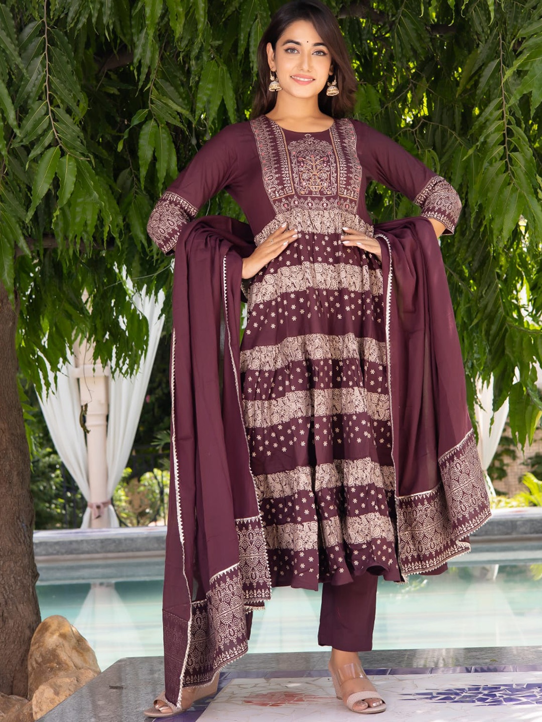 WEAVERS SAGA Ethnic Motifs Printed Anarkali Pure Cotton Kurta with Trousers & With Dupatta, Maroon
WEAVERS SAGA Ethnic Motifs Printed Anarkali Pure Cotton Kurta with Trousers & With Dupatta, Maroon