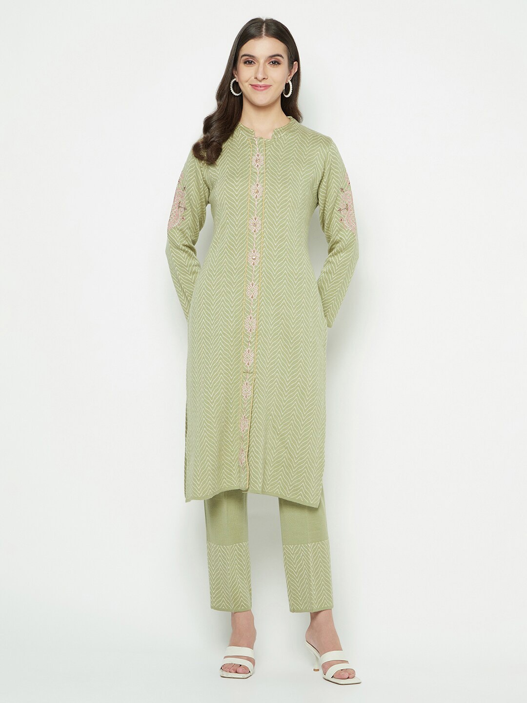 Knitstudio Woven Design Mandarin Collar Thread Work Acrylic Straight Kurta & Trousers, Green
Knitstudio Woven Design Mandarin Collar Thread Work Acrylic Straight Kurta & Trousers, Green