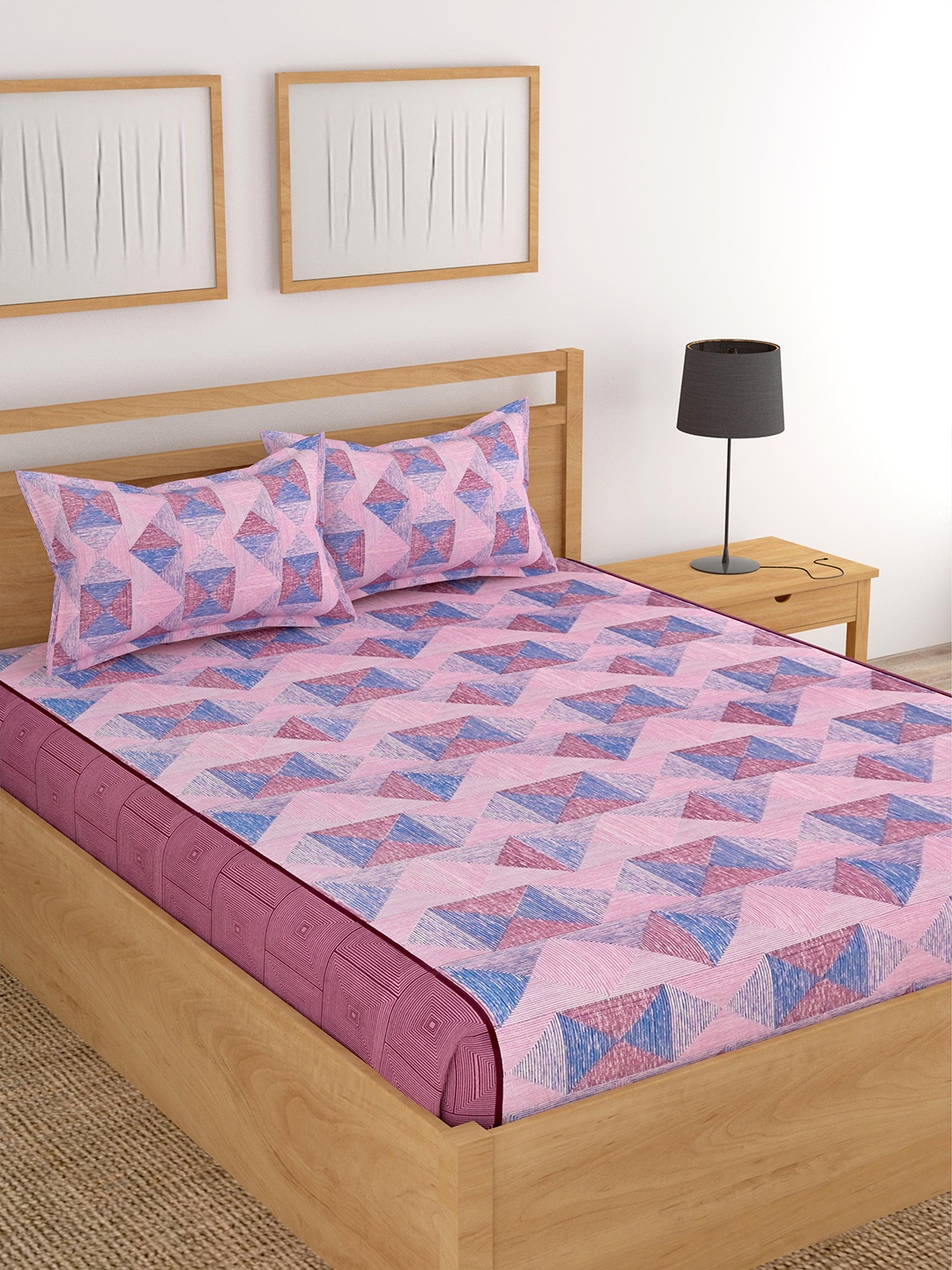 Lali Prints Purple & Blue Geometric Cotton 180 TC King Bedsheet with 2 Pillow Covers
Lali Prints Purple & Blue Geometric Cotton 180 TC King Bedsheet with 2 Pillow Covers
