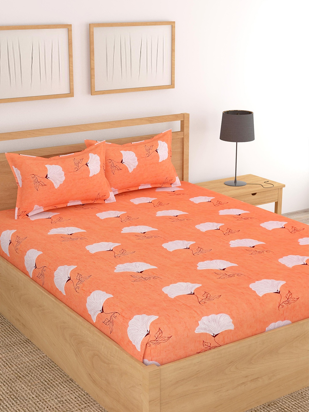 Lali Prints Orange & White Floral Printed Cotton 180 TC King Bedsheet with 2 Pillow Covers
Lali Prints Orange & White Floral Printed Cotton 180 TC King Bedsheet with 2 Pillow Covers