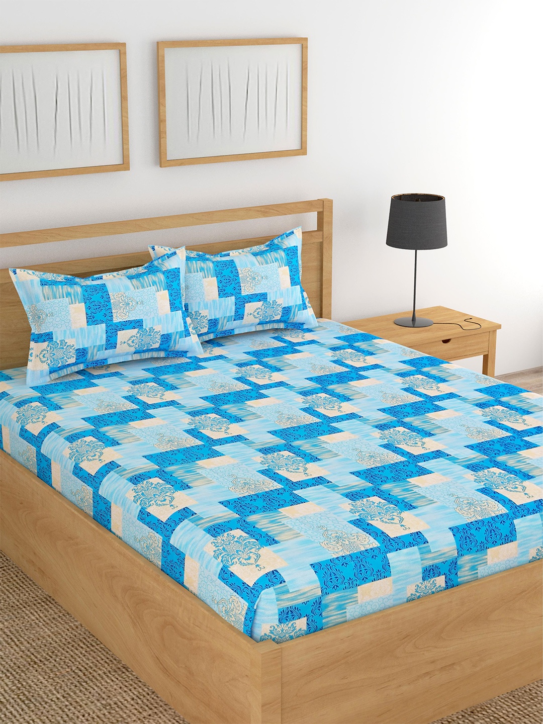 Lali Prints Blue & Cream Ethnic Motifs Cotton 180 TC King Bedsheet with 2 Pillow Covers
Lali Prints Blue & Cream Ethnic Motifs Cotton 180 TC King Bedsheet with 2 Pillow Covers