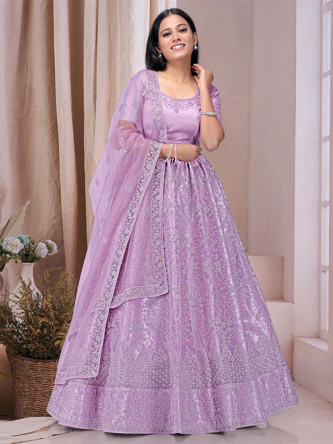 HALFSAREE STUDIO Embroidered Net Semi-Stitched Lehenga & Unstitched Blouse With Dupatta, Purple
HALFSAREE STUDIO Embroidered Net Semi-Stitched Lehenga & Unstitched Blouse With Dupatta, Purple