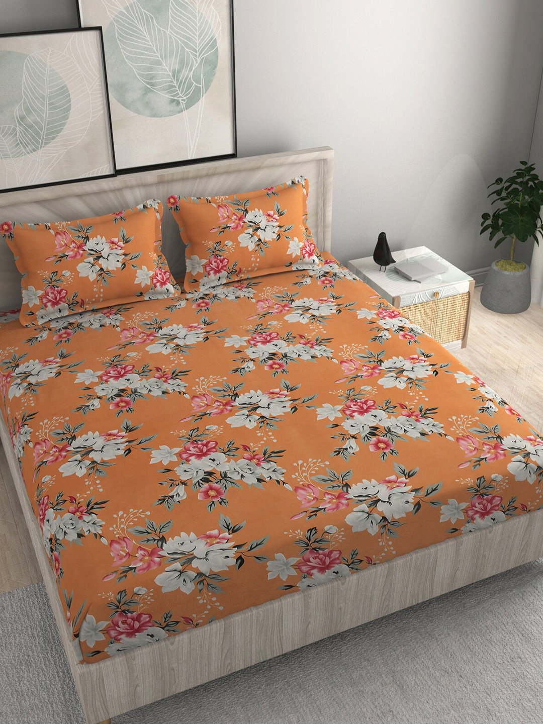 FINE TEX WORLD Orange Floral 210 TC 130 GSM Queen Fitted Bedsheet with 2 Pillow Covers
FINE TEX WORLD Orange Floral 210 TC 130 GSM Queen Fitted Bedsheet with 2 Pillow Covers