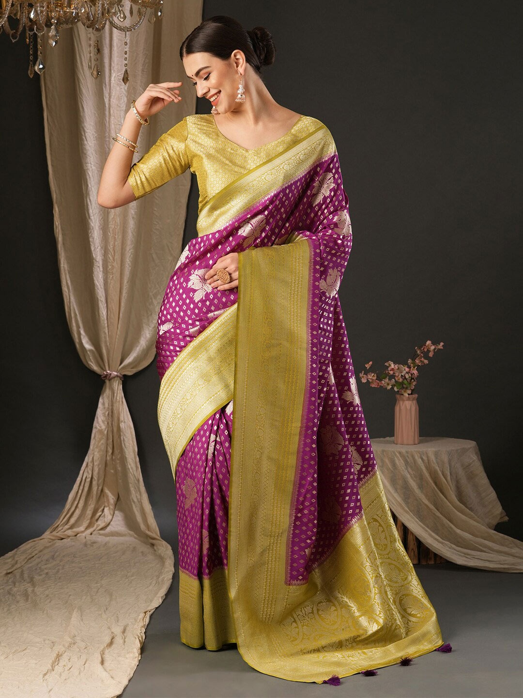 Anouk Woven Design Pure Georgette Kanjeevaram Saree, Magenta