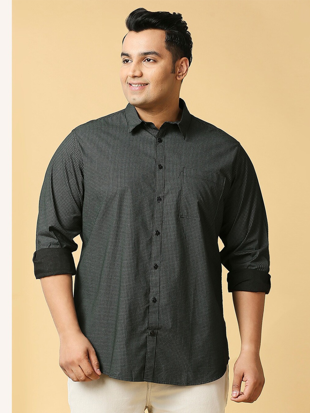 Sztori Plus Size Classic Geometric Printed Spread Collar Long Sleeves Cotton Casual Shirt, Black
Sztori Plus Size Classic Geometric Printed Spread Collar Long Sleeves Cotton Casual Shirt, Black