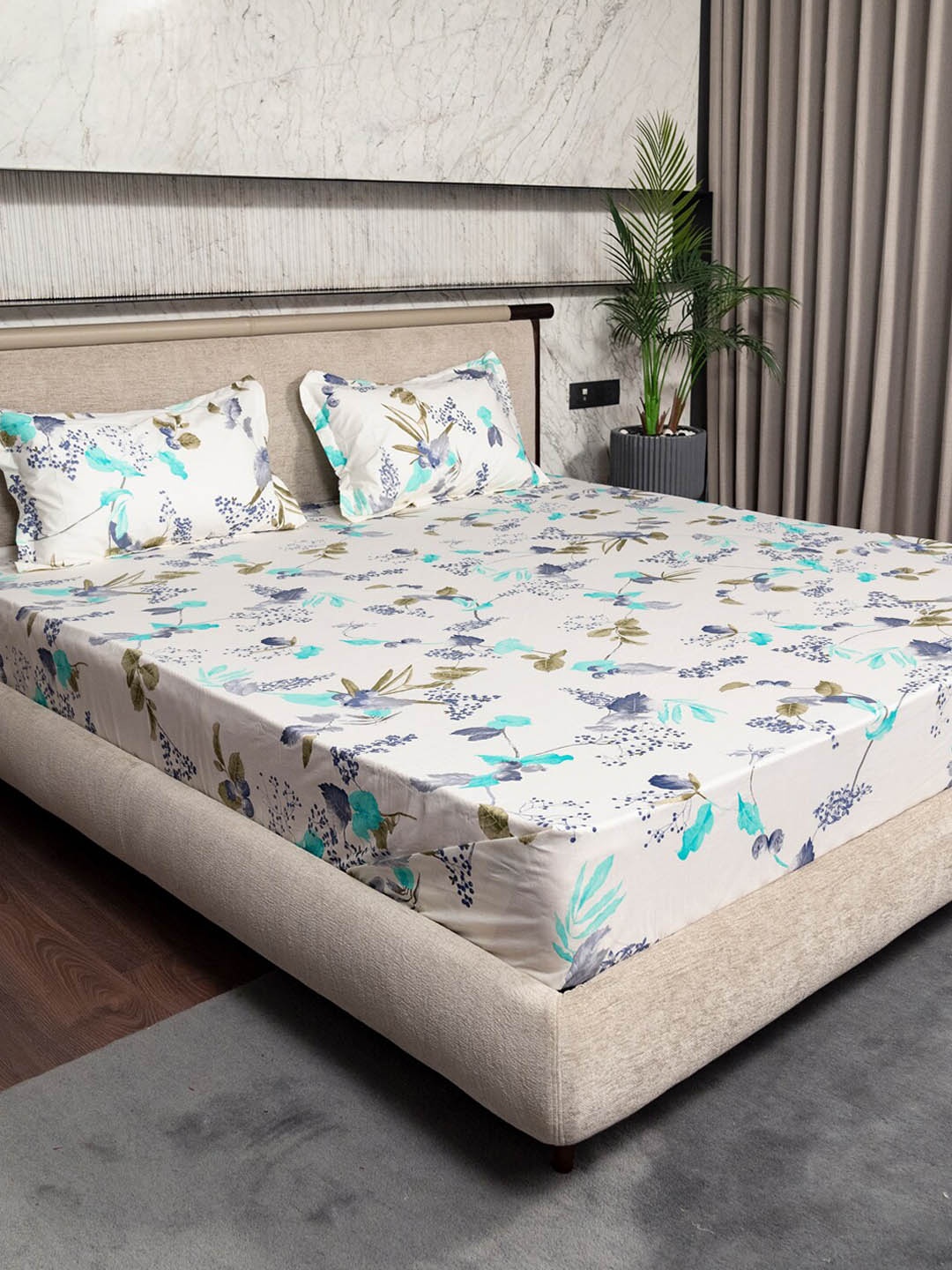 URBAN SPACE Blue & Off White Floral Cotton 200 TC Queen Bedsheet with 2 Pillow Covers
URBAN SPACE Blue & Off White Floral Cotton 200 TC Queen Bedsheet with 2 Pillow Covers