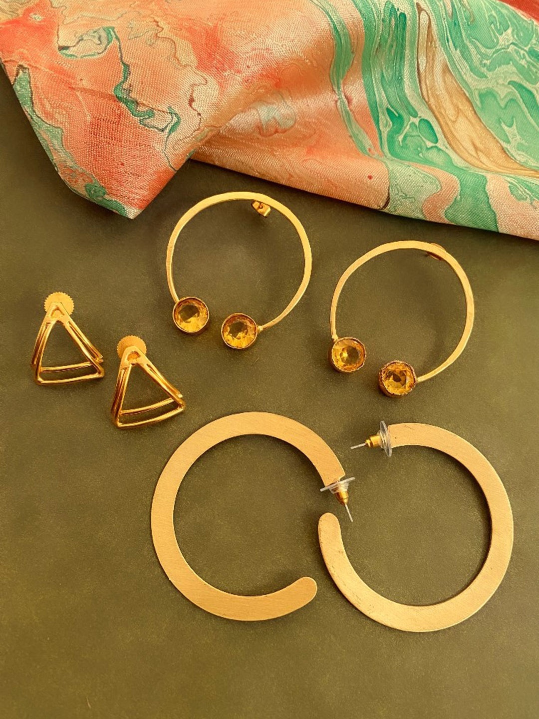 ATIBELLE Set Of 3 Gold-Plated Stone-Studded Brass Half Hoop & Drop Earrings
ATIBELLE Set Of 3 Gold-Plated Stone-Studded Brass Half Hoop & Drop Earrings