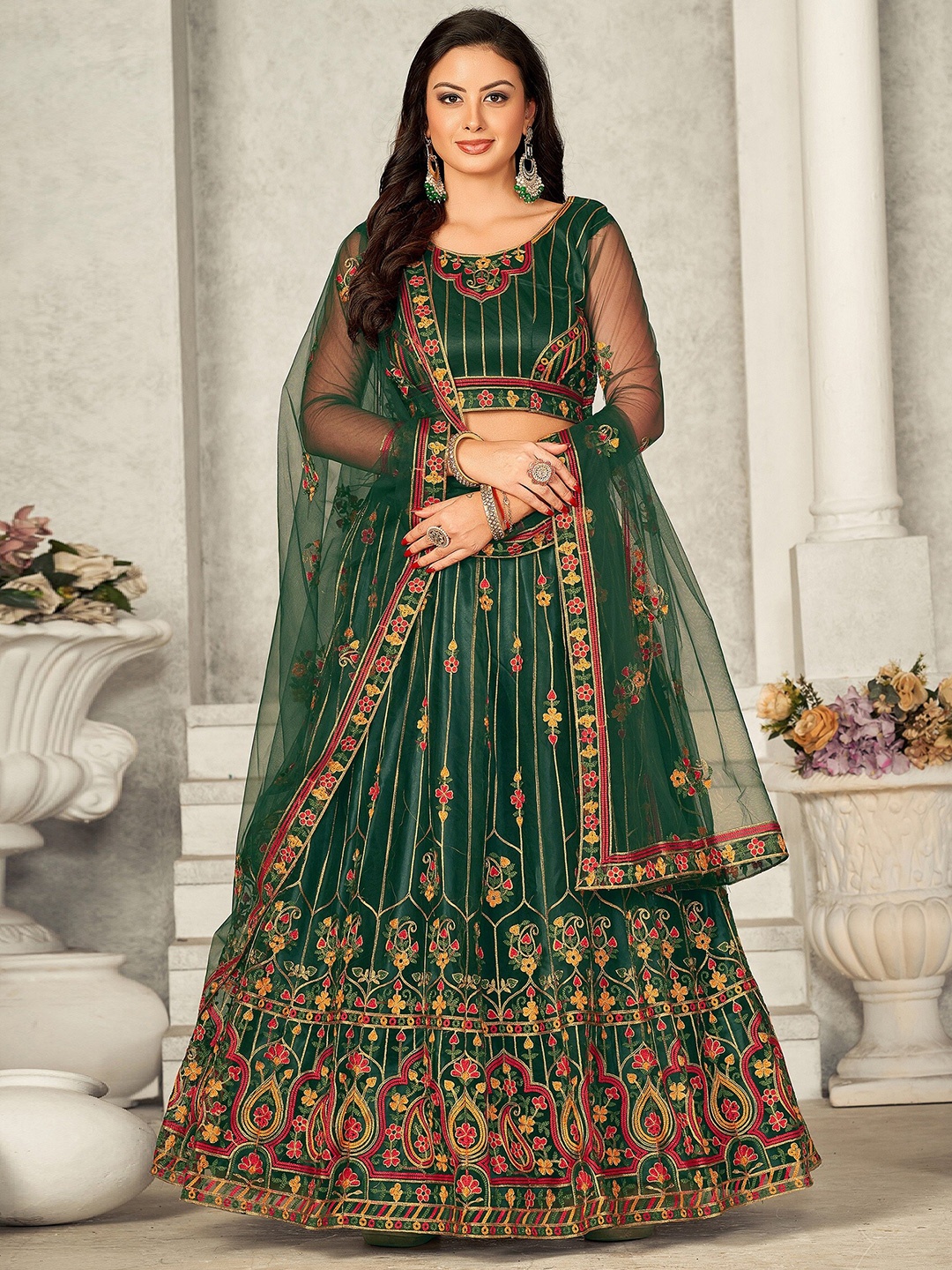 KALINI Embroidered Thread Work Ready to Wear Lehenga & Unstitched Blouse With Dupatta, Green
KALINI Embroidered Thread Work Ready to Wear Lehenga & Unstitched Blouse With Dupatta, Green