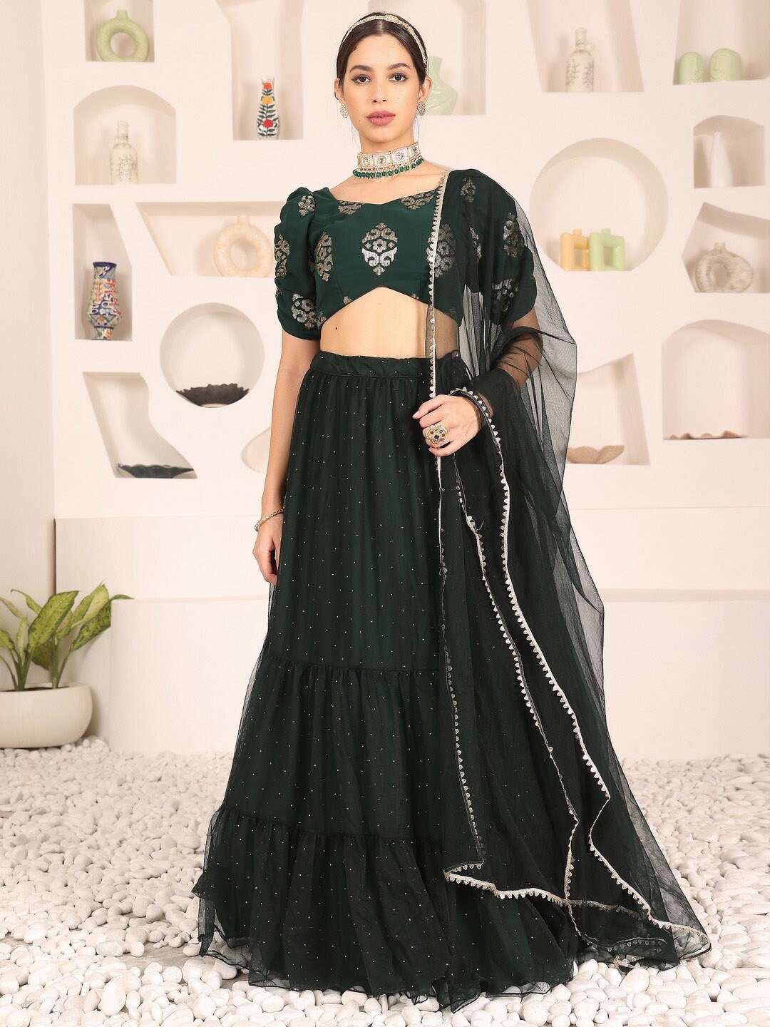 Ethnovog Woven Design Puff Sleeves Ready to Wear Lehenga & Blouse With Dupatta, Green
Ethnovog Woven Design Puff Sleeves Ready to Wear Lehenga & Blouse With Dupatta, Green