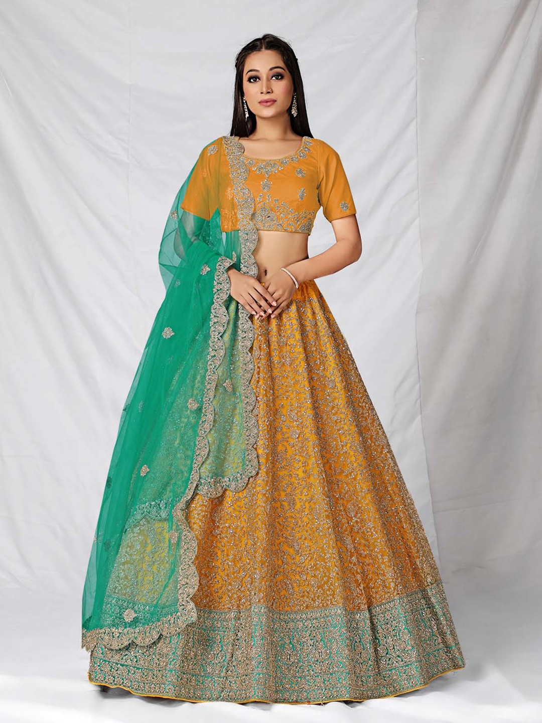 HALFSAREE STUDIO Embroidered Semi-Stitched Lehenga & Unstitched Blouse With Dupatta, Yellow
HALFSAREE STUDIO Embroidered Semi-Stitched Lehenga & Unstitched Blouse With Dupatta, Yellow