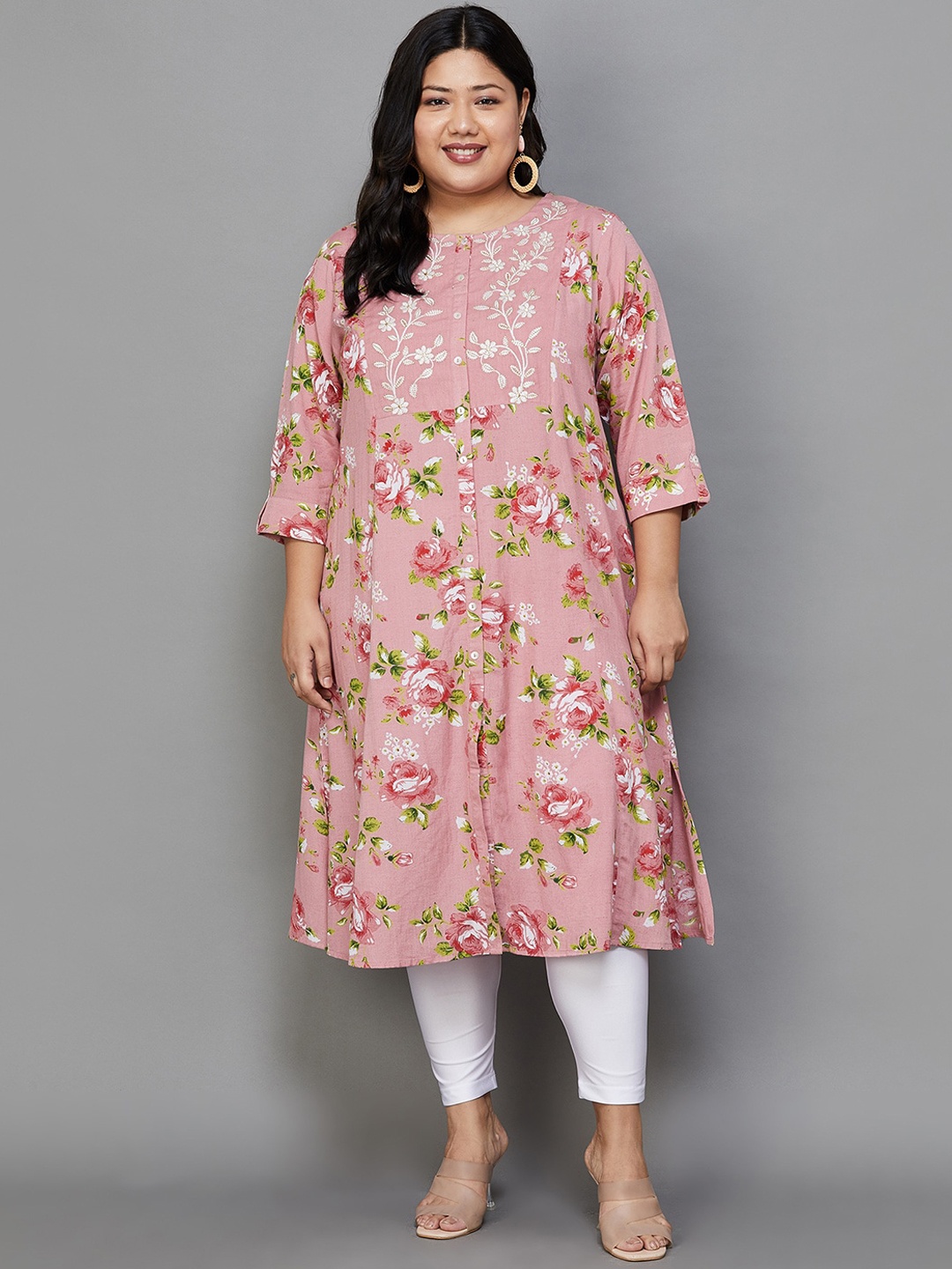 Moiree by Lifestyle Plus Size Floral Printed Thread Work Calf Length A-Line Kurta, Peach
Moiree by Lifestyle Plus Size Floral Printed Thread Work Calf Length A-Line Kurta, Peach
