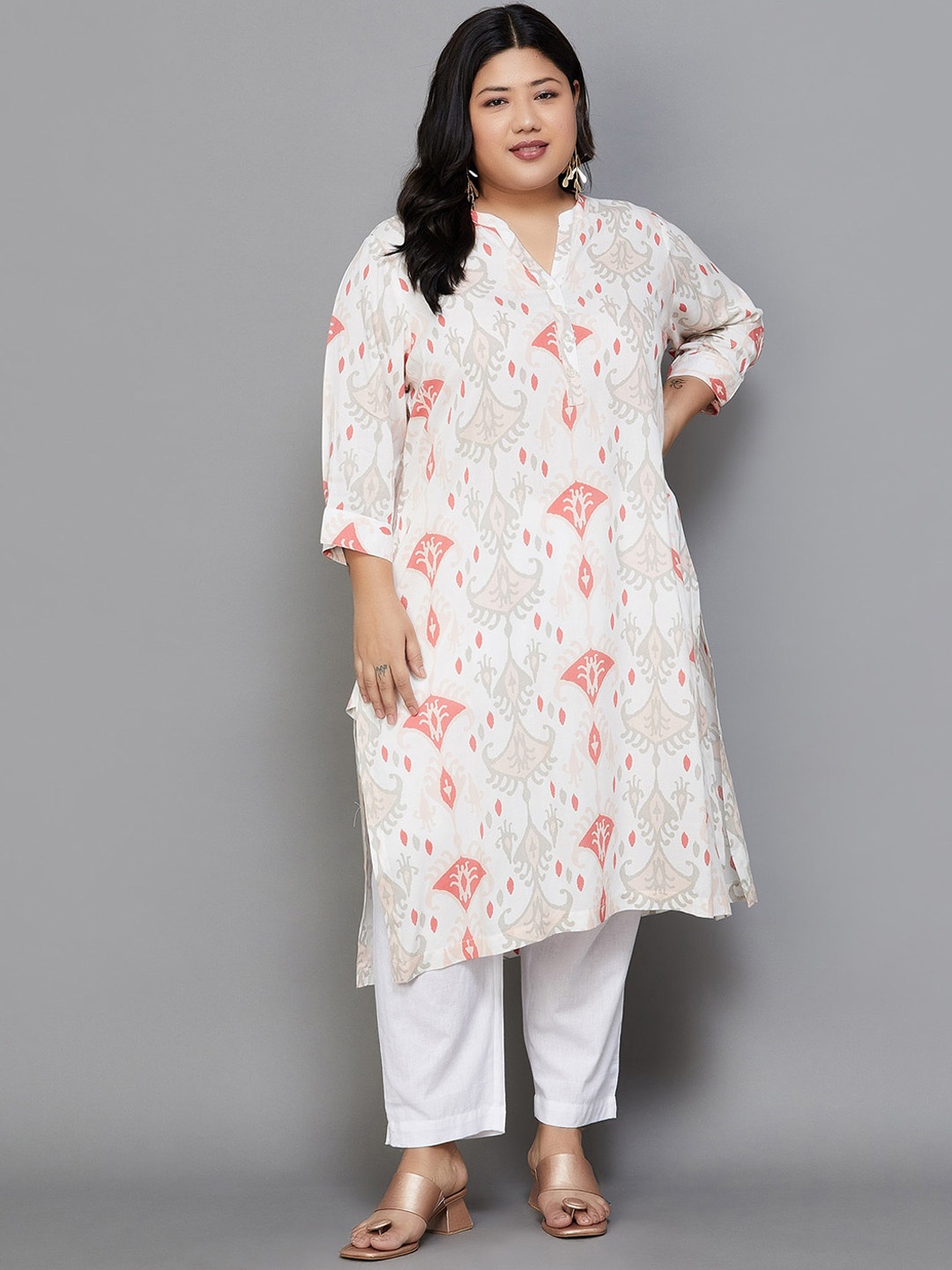 Moiree by Lifestyle Plus Size Ethnic Motifs Printed Band Collar Roll Up Sleeves Kurta, Off white
Moiree by Lifestyle Plus Size Ethnic Motifs Printed Band Collar Roll Up Sleeves Kurta, Off white