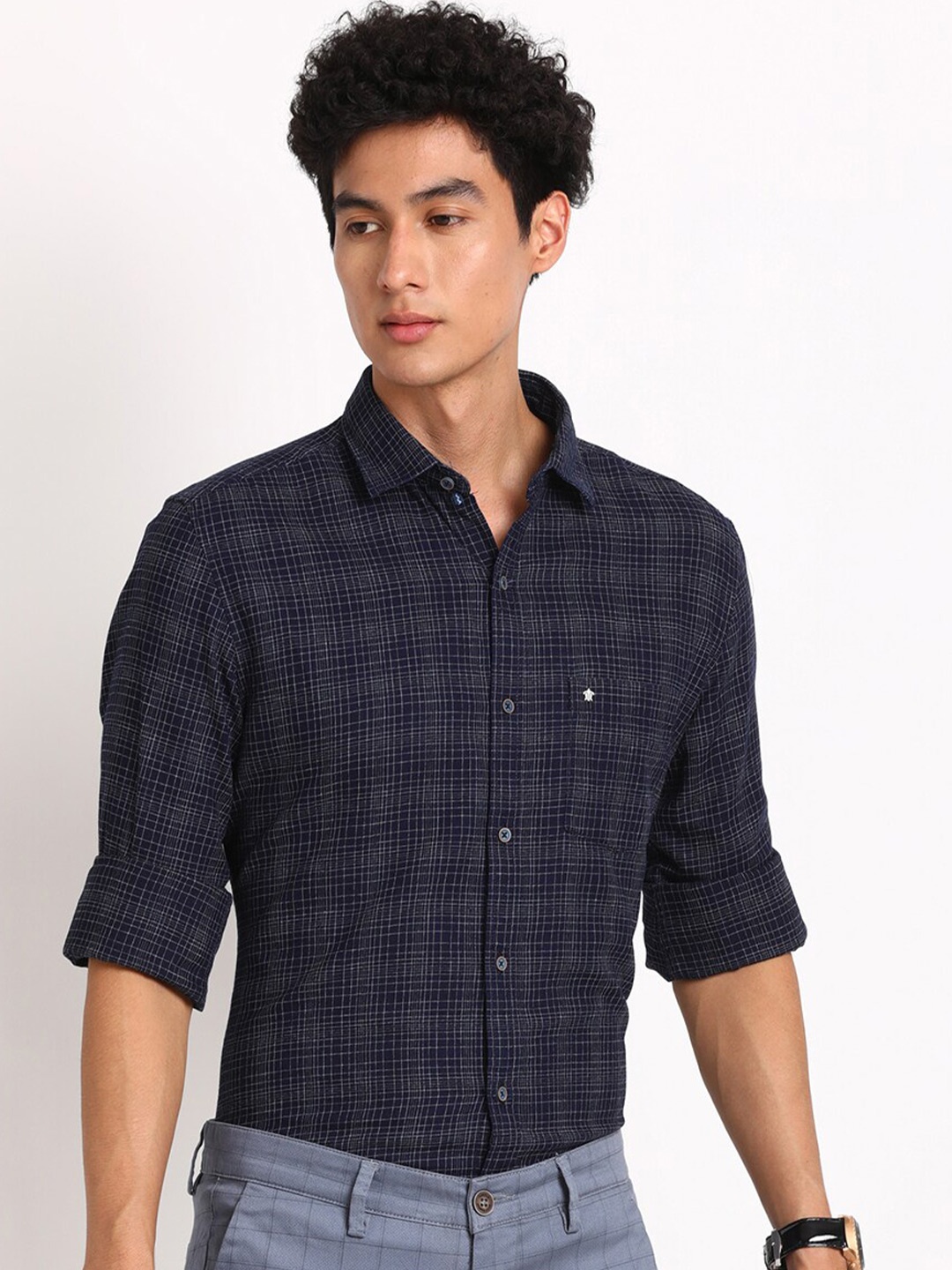 Turtle Standard Slim Fit Tartan Checked Spread Collar Pure Cotton Casual Shirt, Navy blue
Turtle Standard Slim Fit Tartan Checked Spread Collar Pure Cotton Casual Shirt, Navy blue