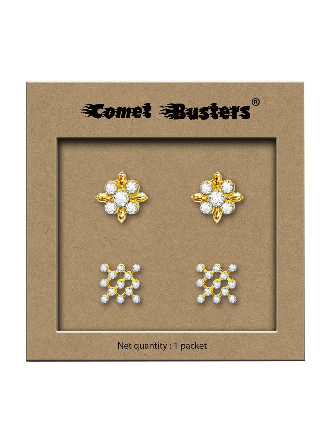 Comet Busters Pack of 2 Non Piercing Self Adhesive Stick Ons Stud Earrings, Gold
Comet Busters Pack of 2 Non Piercing Self Adhesive Stick Ons Stud Earrings, Gold