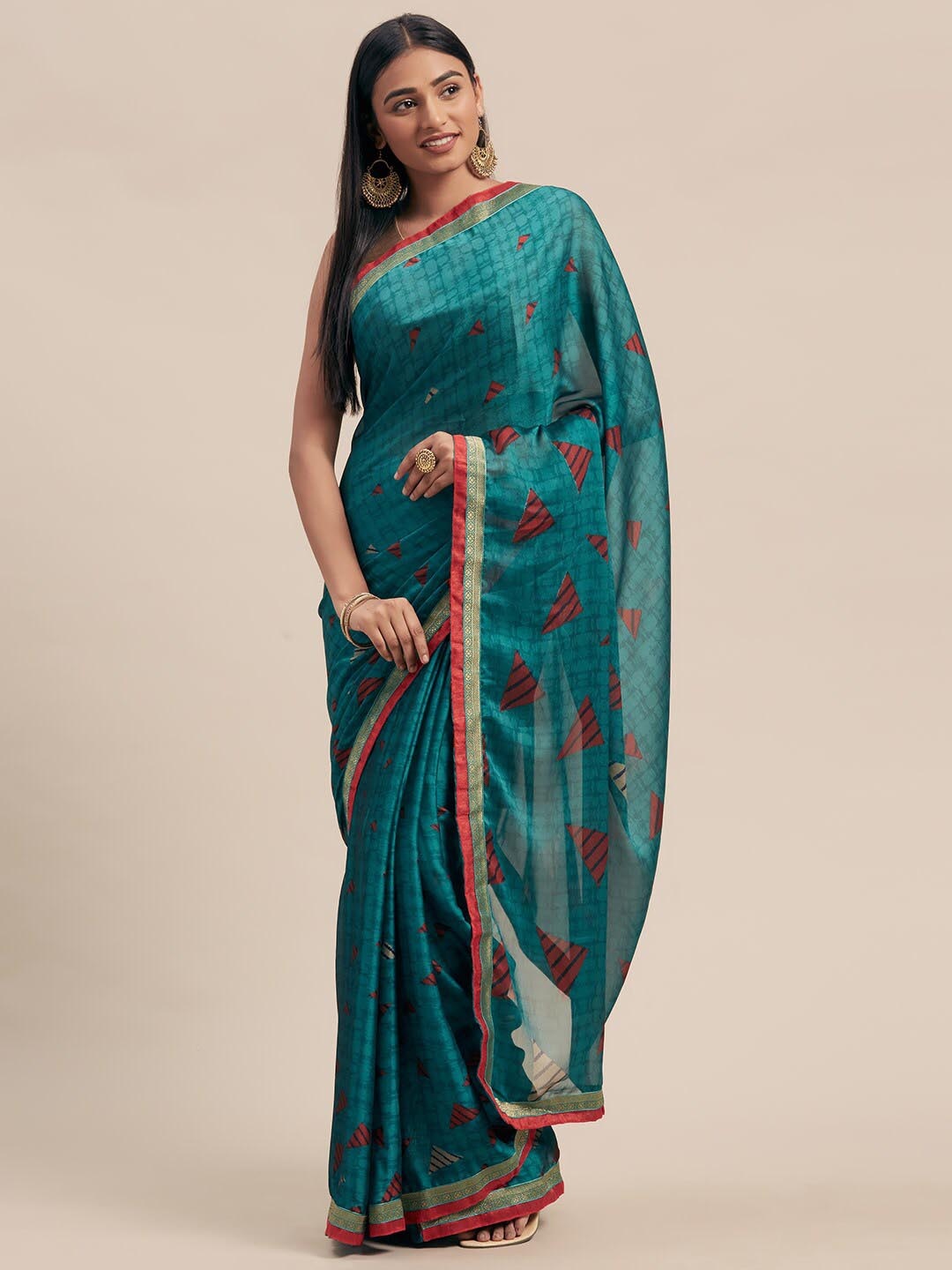 Shaily Geometric Printed Saree, Sea green