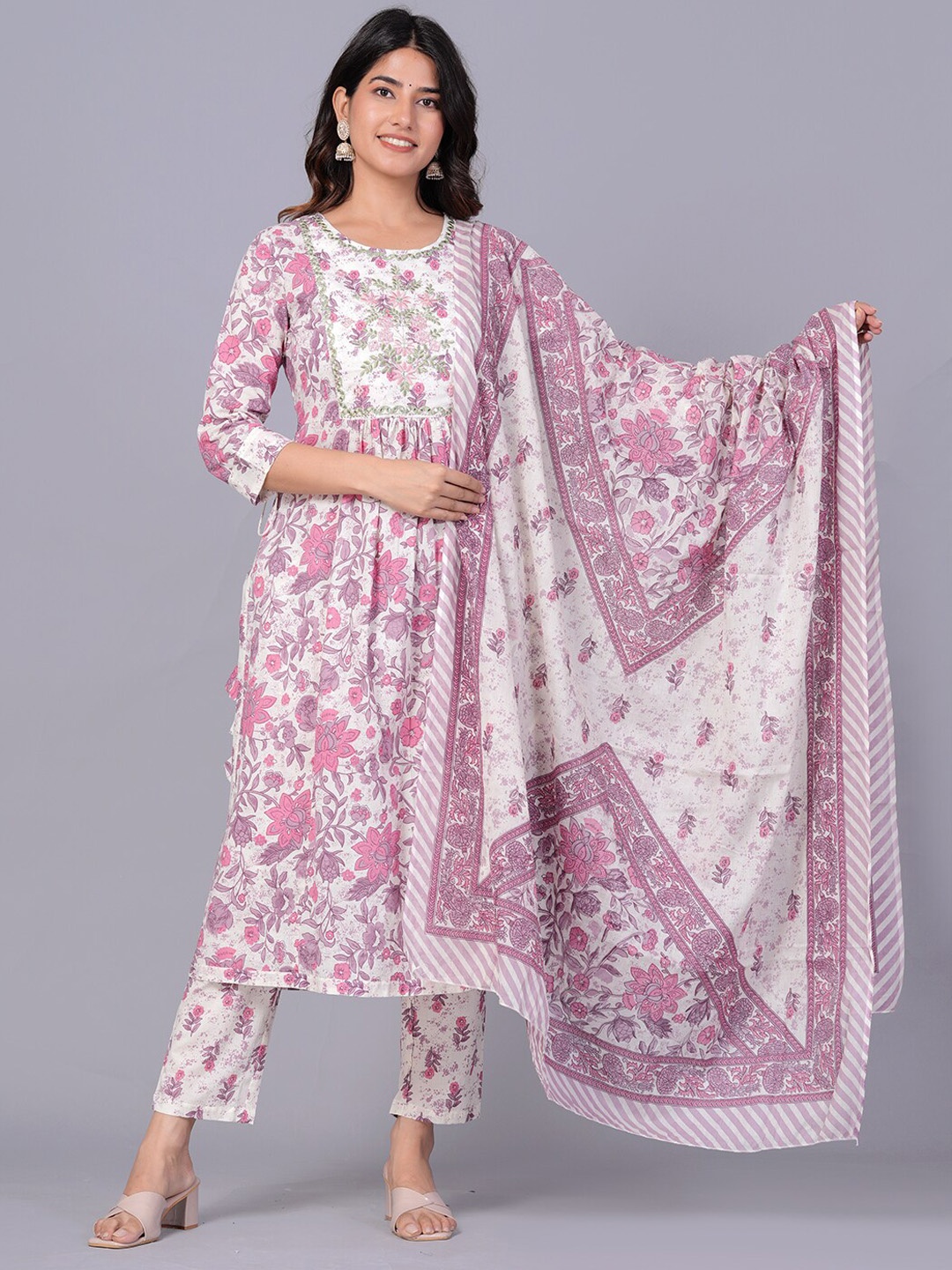 DHROOV TARA Floral Printed Thread Work Pure Cotton A-Line Kurta & Trousers With Dupatta, Pink
DHROOV TARA Floral Printed Thread Work Pure Cotton A-Line Kurta & Trousers With Dupatta, Pink
