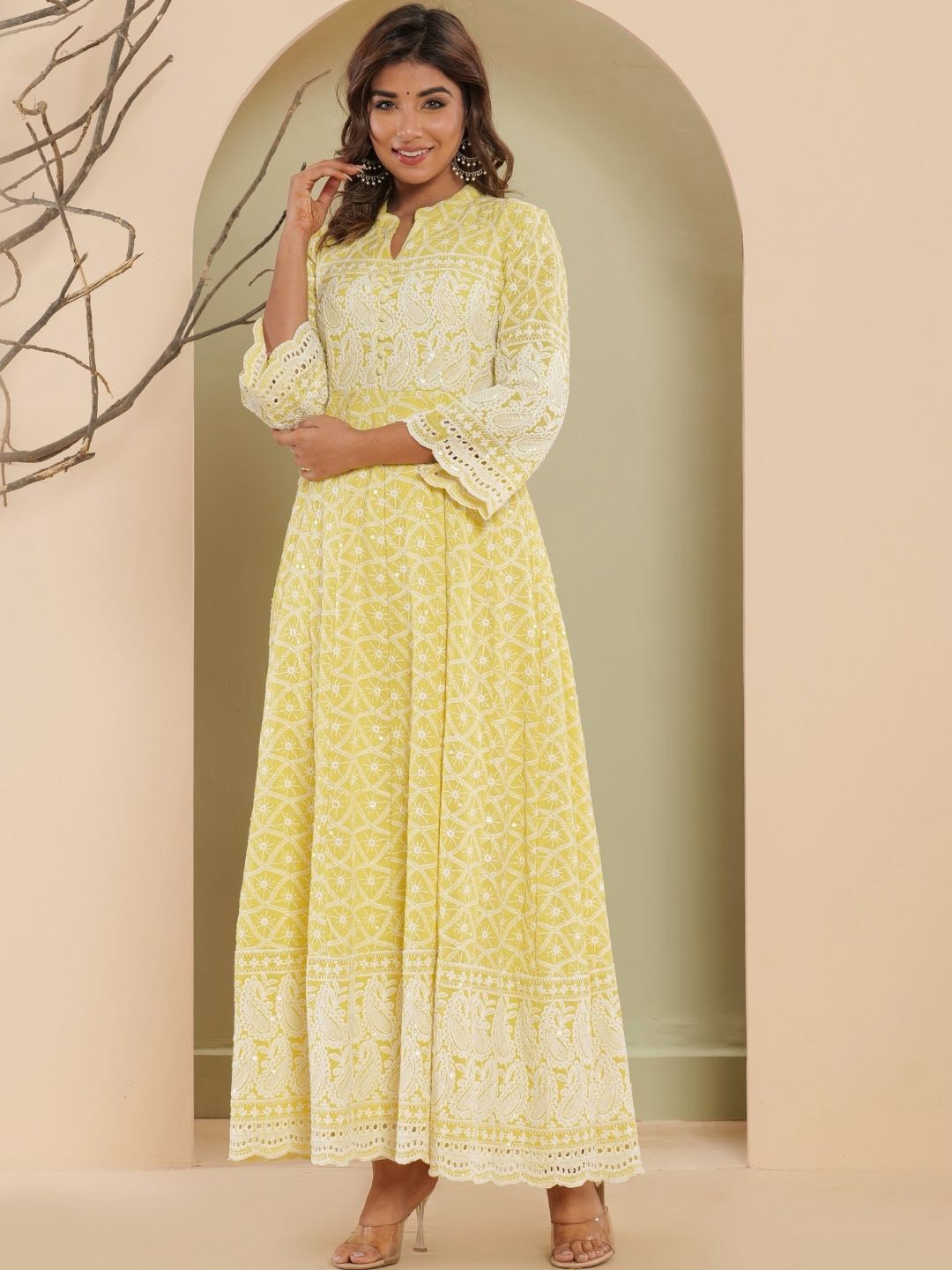 HOUSE OF JAMOTI Ethnic Motifs Embroidered Chikankari Pure Cotton Kurta with Trousers, Yellow
HOUSE OF JAMOTI Ethnic Motifs Embroidered Chikankari Pure Cotton Kurta with Trousers, Yellow