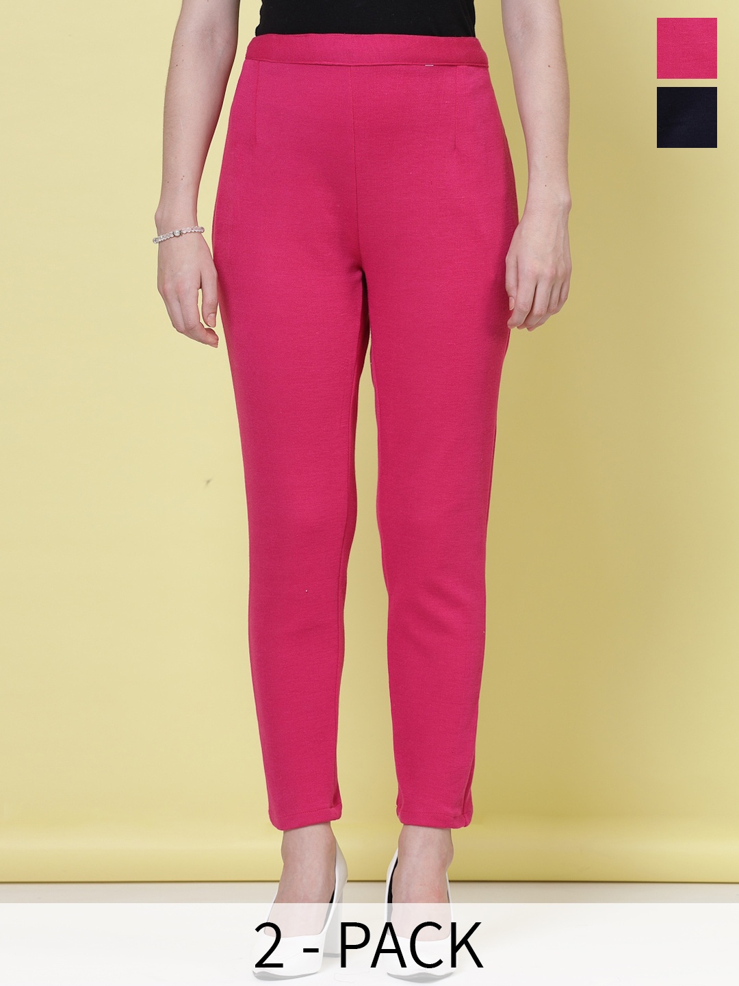 Clora Creation Women Pack of 2 Smart Fit Mid-Rise Easy Wash Woollen Cigarette Trousers, Magenta
Clora Creation Women Pack of 2 Smart Fit Mid-Rise Easy Wash Woollen Cigarette Trousers, Magenta