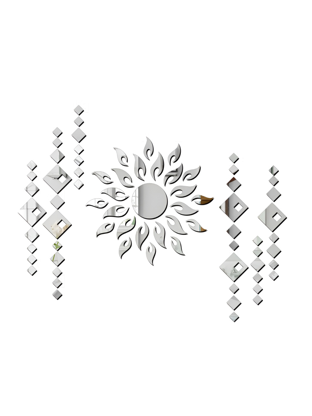 Wall1ders Siver Toned 75 Pcs Sun With Diamond Shape Self Adhesive Mirror Wall Stickers, Silver
Wall1ders Siver Toned 75 Pcs Sun With Diamond Shape Self Adhesive Mirror Wall Stickers, Silver